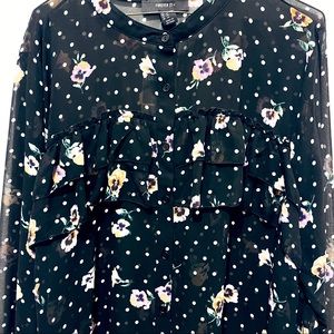 Floral Polka Dot Blouse Sheer/ See Through.